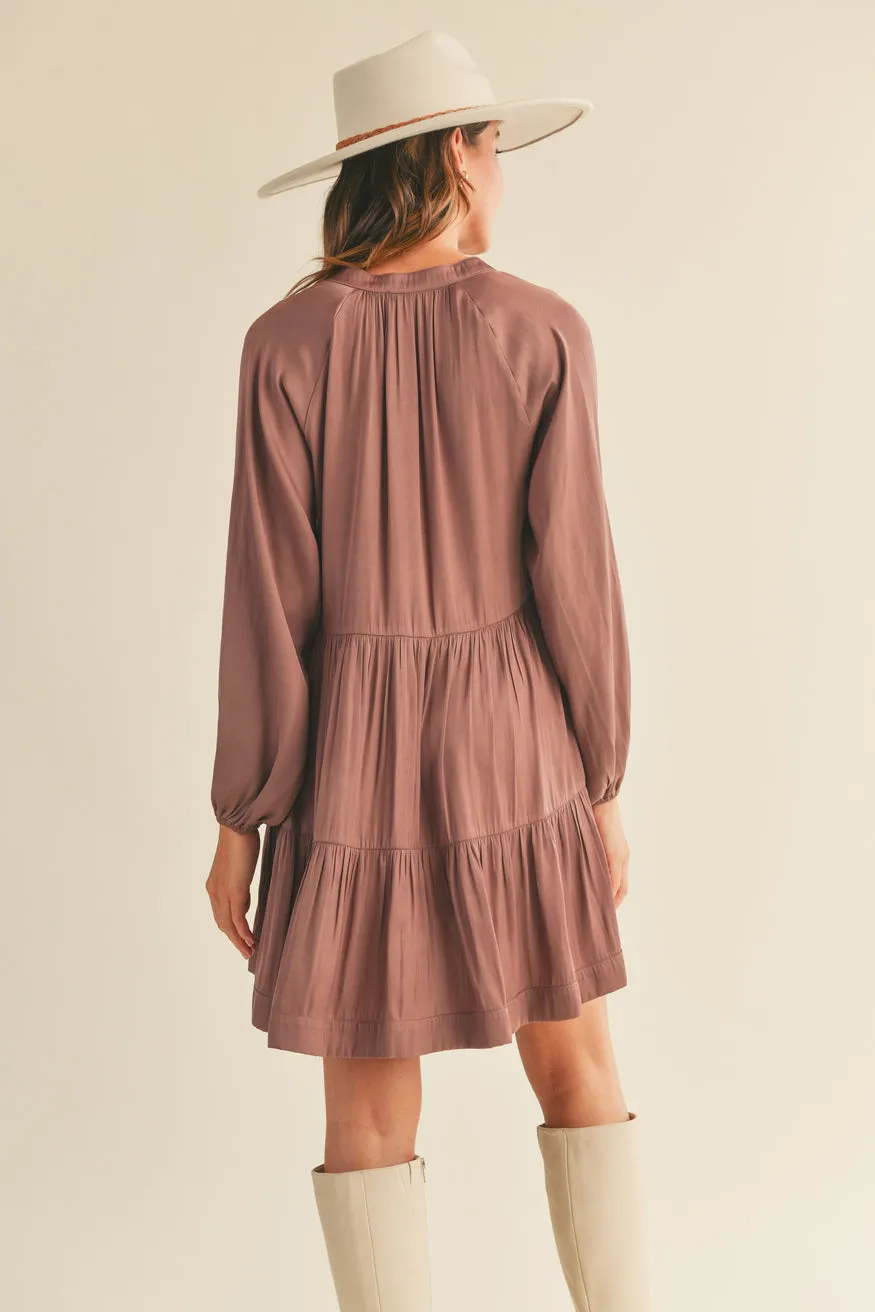 Heather Long Sleeve Satin Dress
