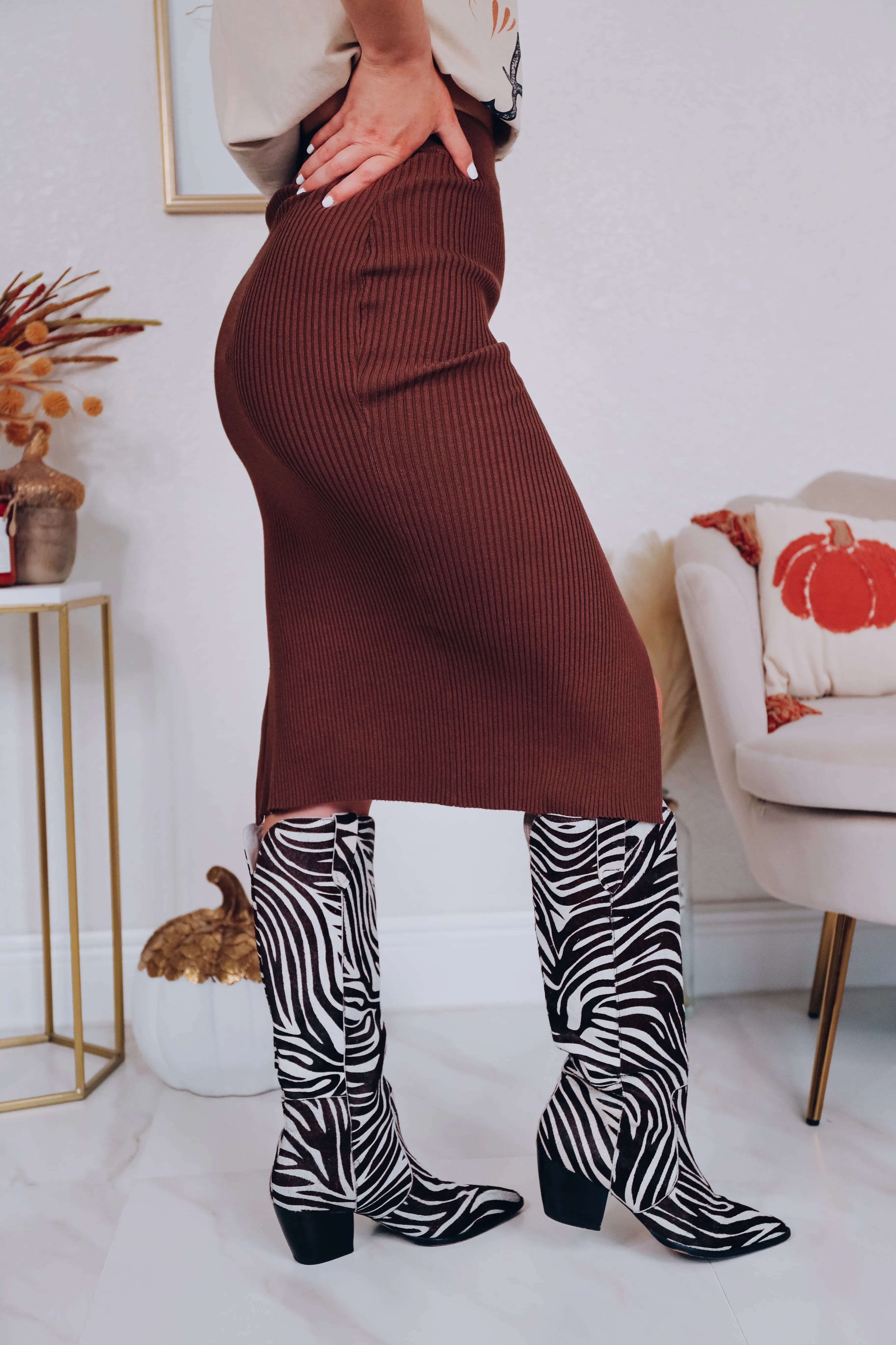 Selah Side Slit Midi Skirt - Brown
