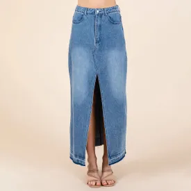 Split Thigh Medium Wash Maxi Denim Pencil Skirt
