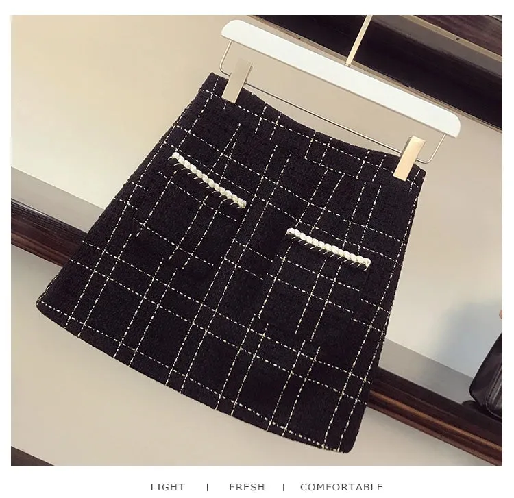 Women Fried Street Tweed Suit 2023 New Spring Autumn Wool Jacket   Skirt Female Fashion Loose Tweed Skirts Two-Piece Set